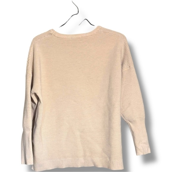 Fashion Cozy Horizontal Rib Knit Lighweight Cream Long Sleeve Crew Neck Sweater - Picture 13 of 14